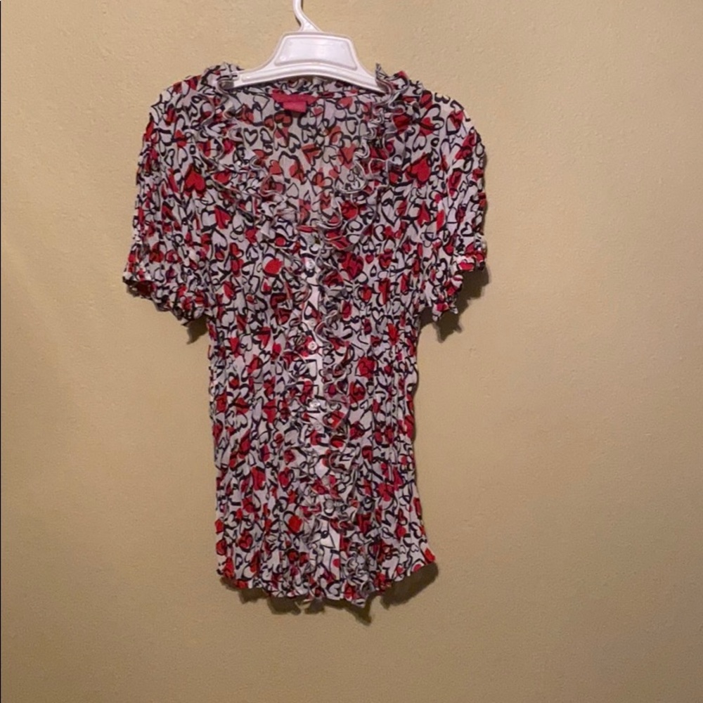 Sunny Leigh heart blouse women medium short sleeve